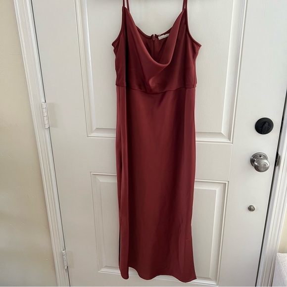 Bhldn rust cali satin cowl-neck midi dress - Picture 4 of 11
